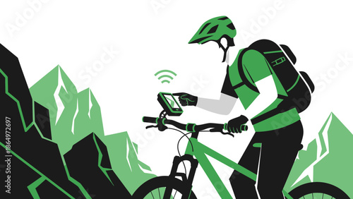 Mountain Biker Navigating Terrain With Gps Device In Alpine Environment