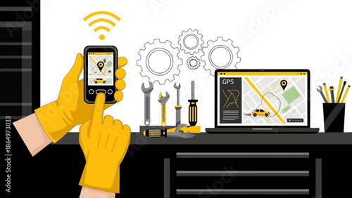 Online Car Repair Technician Diagnostics Via Mobile Connection And Computer