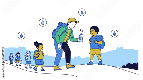 Outdoor Adventure With Refreshments A Hiking Illustration For Family Wellbeing
