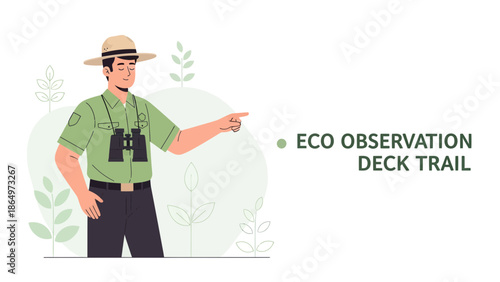 Nature Guide Pointing Eco Observation Deck Trail Destination Illustration