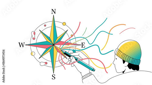 Navigating The Future Colorful Compass Guiding New Possibilities With Direction