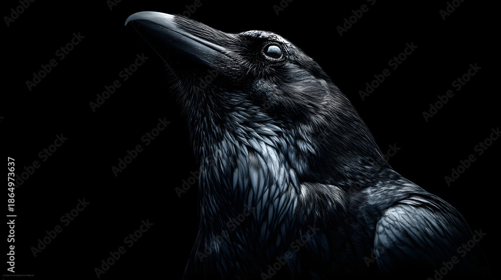 Obraz premium Mysterious Close-up Portrait of a Black Crow Against Dark Background
