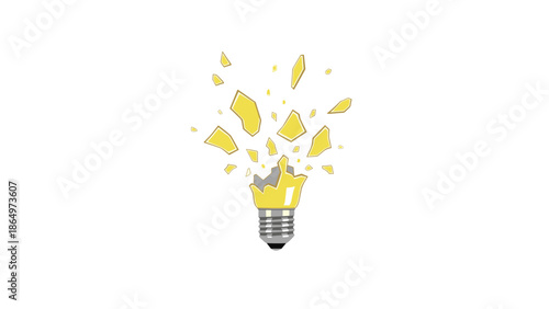 Broken lightbulb with pieces flying upwards, symbolizing a failed idea, unexpected change, or the aftermath of a creative burst.