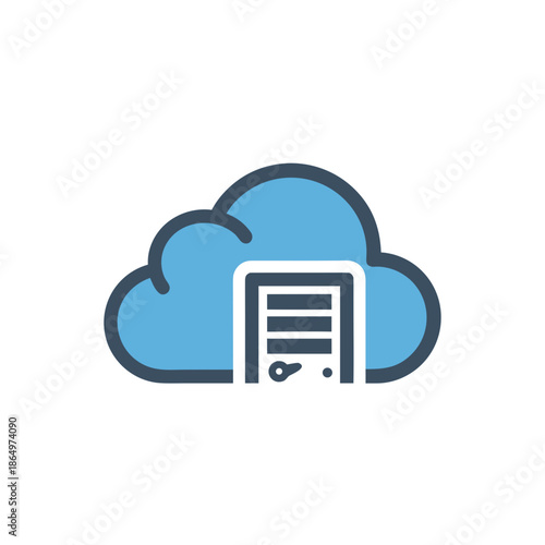 Flat cloud server icon representing cloud storage, online database, hosting, and secure data management concept