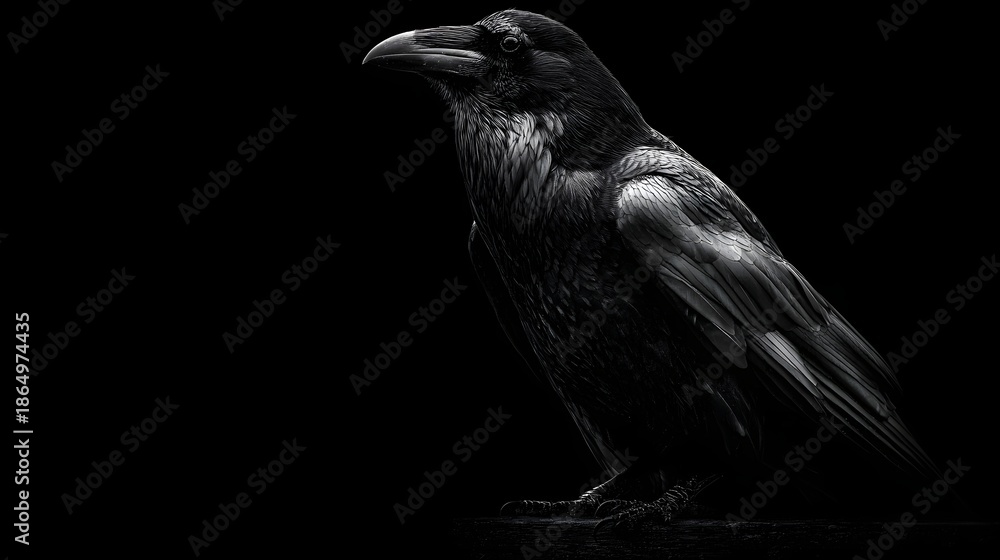 Obraz premium Mysterious Close-up Portrait of a Black Crow Against Dark Background