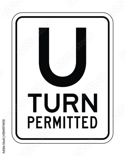 Professional U Turn Permitted Traffic Sign - High Contrast Black and White Vector Road Directional Graphic