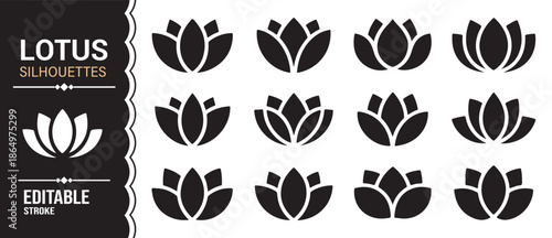 Blooming lotus silhouettes with spa and wellness symbolism