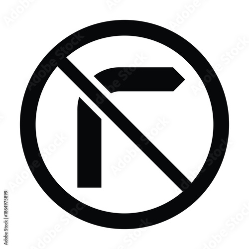Professional Black and White No Right Turn Traffic Sign - High Contrast Circular Prohibition Road Safety Vector Graphic