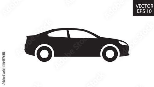 A sleek modern sports car depicted in a stark solid black form against a white background silhouette high quality professional detailed elegant stylish