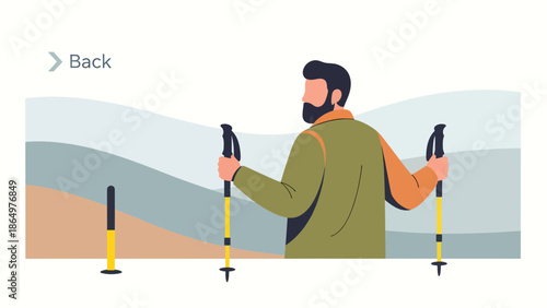 Man With Ski Poles Enjoying The Landscape In Isolated Background Concept