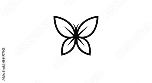 Creative black line art icon of a butterfly with wings made from four leaves representing nature harmony and environmental beauty.
