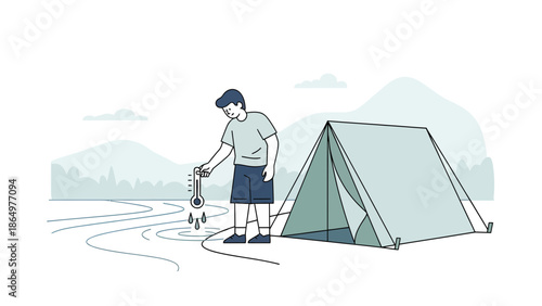 Measuring Temperature During Summer Camping Adventure In The Nature