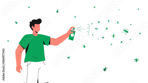 Man Sprays Insecticide To Eliminate Pesky Flies In Home Environment