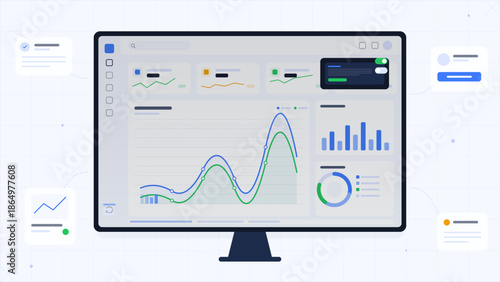 Data analysis dashboard displays trends and metrics over time in a digital workspace for business insights