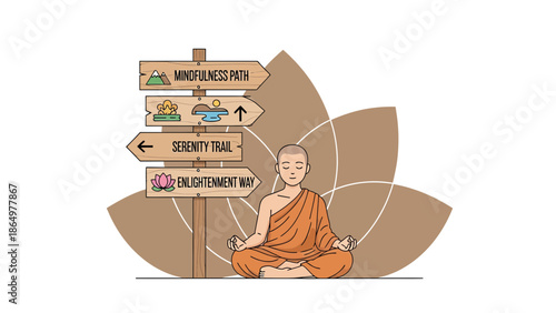 Monk Meditating Guidance Toward Mindfulness Serenity And Enlightenment In Peaceful Contemplation