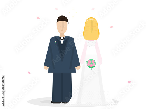 Couple stands together during wedding ceremony in simple setting with decorations around them