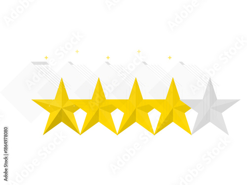 Star rating graphic showing four yellow stars and one gray star representing a review score