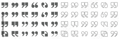 Quote mark flat vector icon set. Set of quotation marks. Texting quote boxes. Quotes icon vector sign design. Quotation marks vector collection. Black quotes icon. Speech mark symbol. dialog icons set