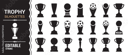 Award cup icons in silhouette style isolated vector illustration