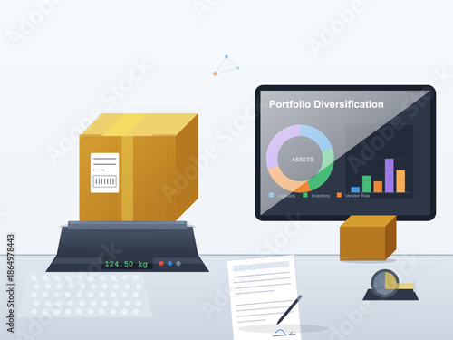 Tracking package weight and analyzing portfolio diversification with graphs and data on a computer screen