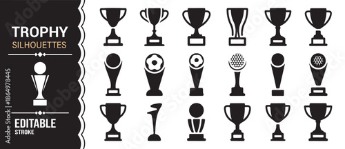 Championship trophy silhouettes for sports success and victory themes