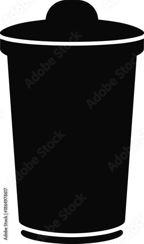A black silhouette icon of a trash can with a lid on a white background