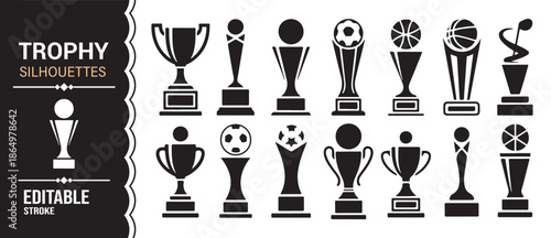 Black trophy and award silhouettes editable vector collection