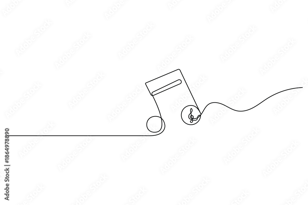 Obraz premium Continuous one line drawing of a musical note with a small treble clef