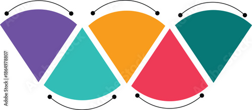 four overlapping circular segments creating venn diagram with purple orange teal and pink color sections infographic illustration design