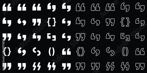 Set of quote marks, quotes icon vector sign design. Outline Quotation Mark Illustration. Creative designs and symbols for typography. Diverse quotation styles and punctuation elements for speech icons