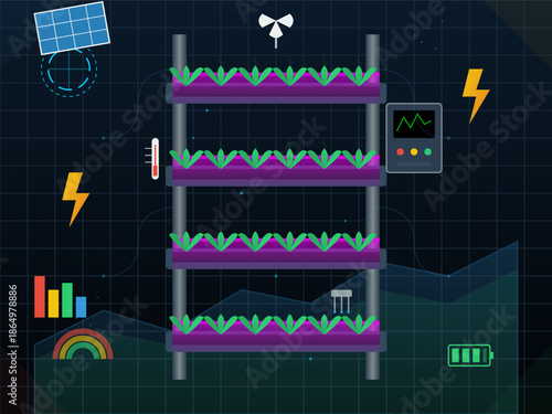 Vertical garden system displays plant growth under controlled conditions with technology and data monitoring