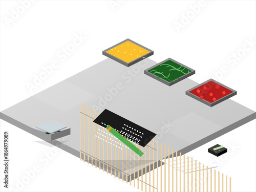 Setting up a kitchen prep area with vegetables and sauces for cooking in a modern space