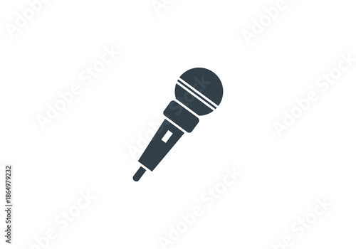 Vector Ilustration Minimalist dark grey handheld microphone icon with a spherical grille and a small switch on the handle.