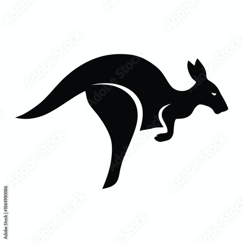 Leaping kangaroo silhouette isolated on white background, Vector, illustration