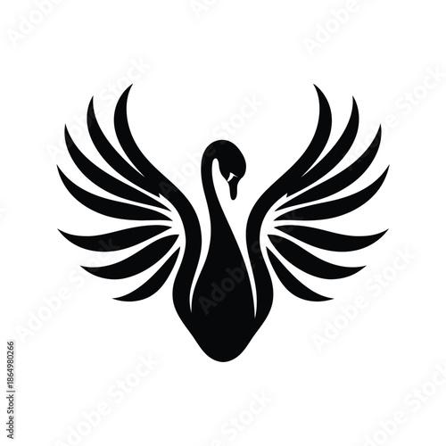 Elegant black swan with wings isolated on white background, Vector, illustration