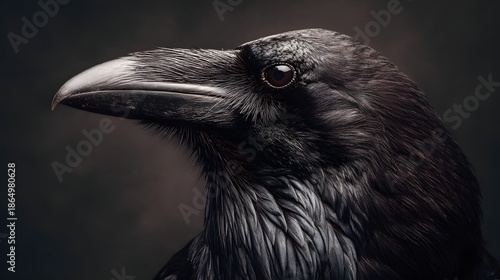 Dramatic Side Profile of a Black Raven Against Dark Background
