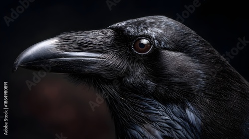 Dramatic Side Profile of a Black Raven Against Dark Background