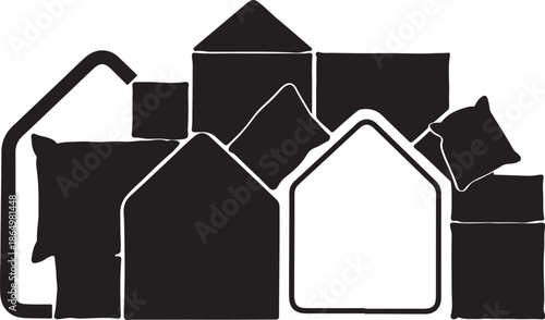 Black and white houses and buildings illustration