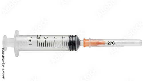 Obraz na plátně One milliliter clear plastic syringe with orange needle hub and 27 gauge needle