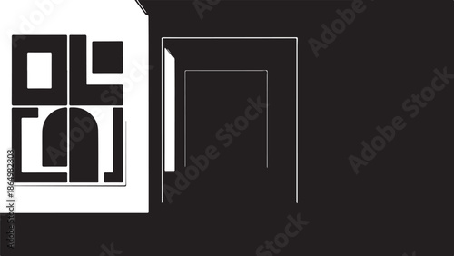 Geometric shapes and lines in black and white