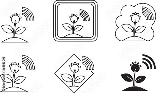 Smart Farming Plant Sensor Icon Set With Wireless Signal in Multiple Styles for Precision Agriculture Technology and Modern Farm Monitoring Design