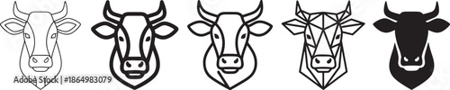Cow Head Icon Set in Line Bold Rounded Geometric and Silhouette Styles for Livestock Farming Agriculture Branding and Animal Design