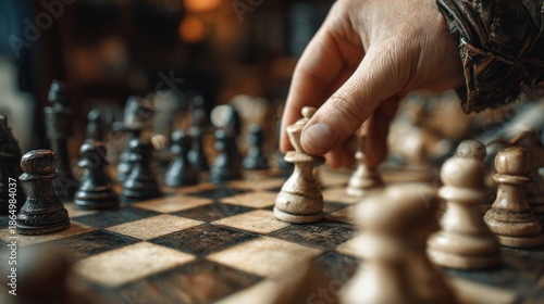 A hand moves a chess piece