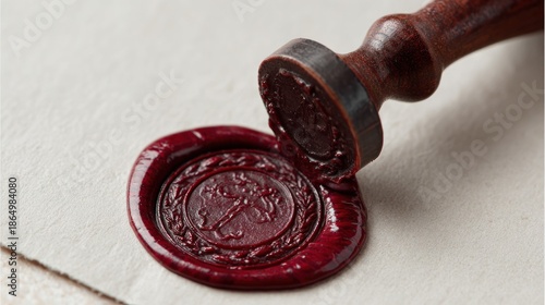 A red wax seal being pressed
