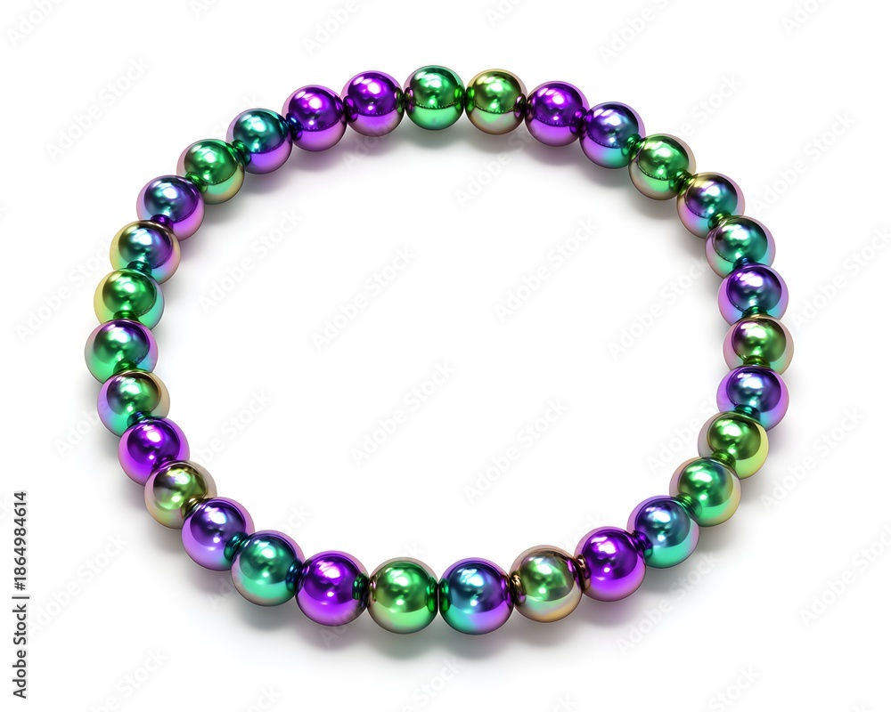 Obraz premium Colorful Beaded Bracelet in Green, Purple, and Gold Hue Variations