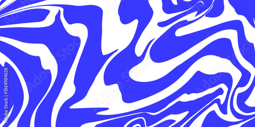 Blue wavy lines abstract background. Modern Trendy psychedelic retro style backdrop. Waves, swirl and twirl pattern. Twisted distorted vector texture. Modern Y2k aesthetic design