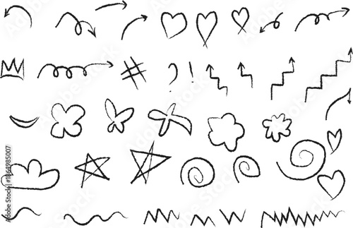 Hand drawn doodle alphabet with black line letters forming a playful sketch style font and seamless vector pattern set