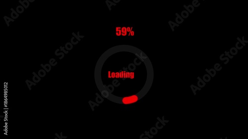 Circle loading animation with transparent on black background, loading icon for download progress Numerical counting from 0 to 100%, circle loading bar 4k video