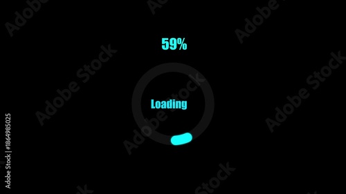Circle loading animation with transparent on black background, loading icon for download progress Numerical counting from 0 to 100%, circle loading bar 4k video