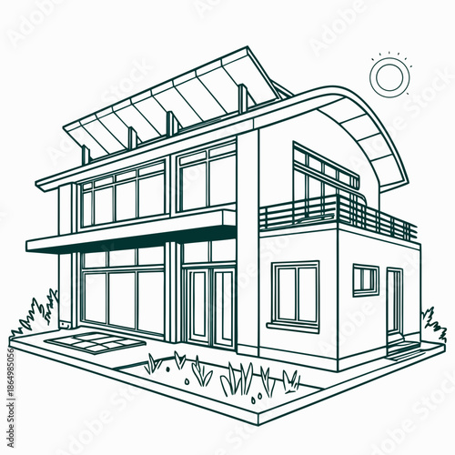 Modern eco-friendly house with solar panels